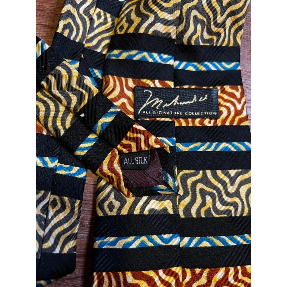 Muhammad Ali‎ Signature Collection Tie Black Gold Silk Excellent Wearable Art